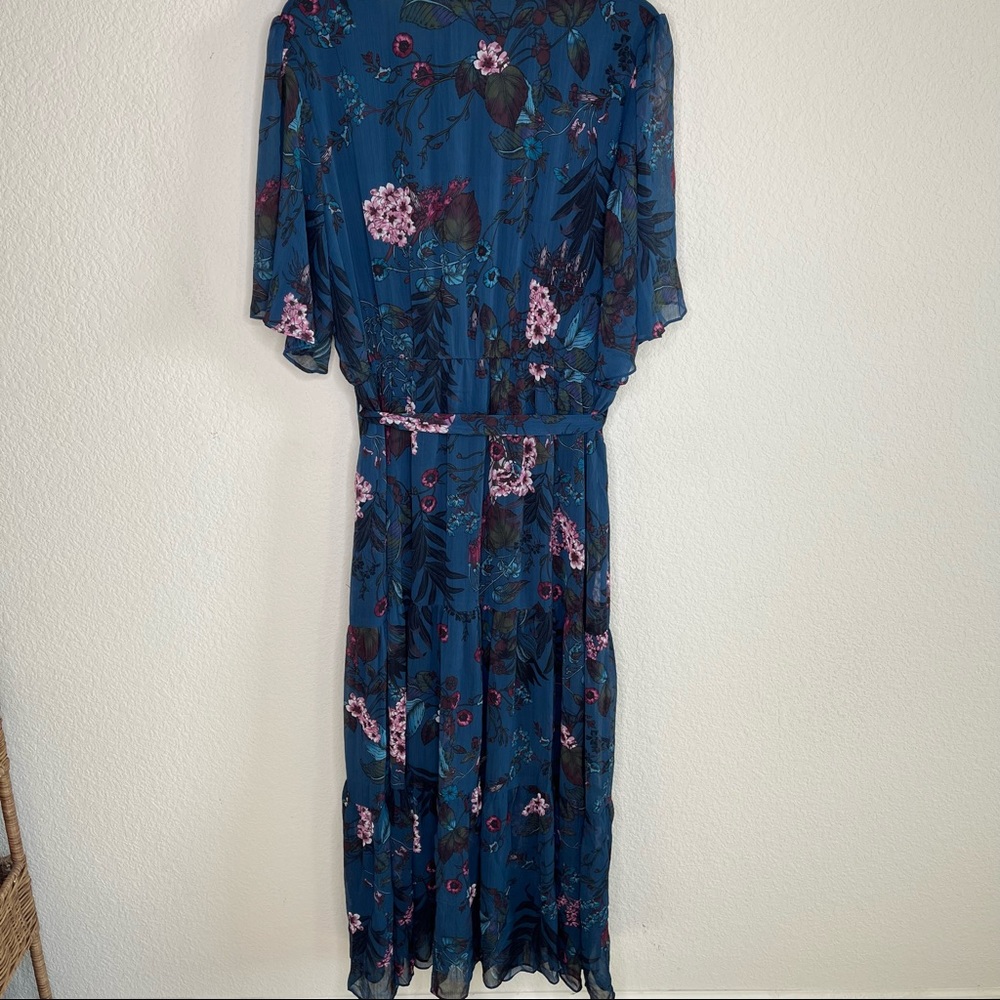 City Chic Maxi Dress Botanica Peacock Teal Blue Ruffle Flutter Sleeve - Picture 7 of 10